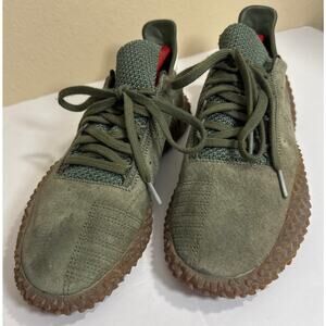 EUC Adidas Men's Kamanda Olive Green Suede Gold Logo Sneakers - US 8